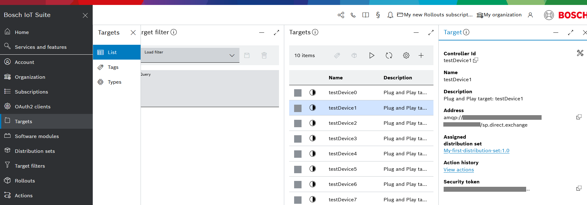 Target details panel showing the security token field