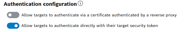 Authentication configuration with target security token option enabled