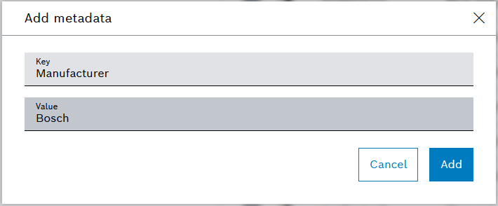 Add metadata dialog with key and value fields