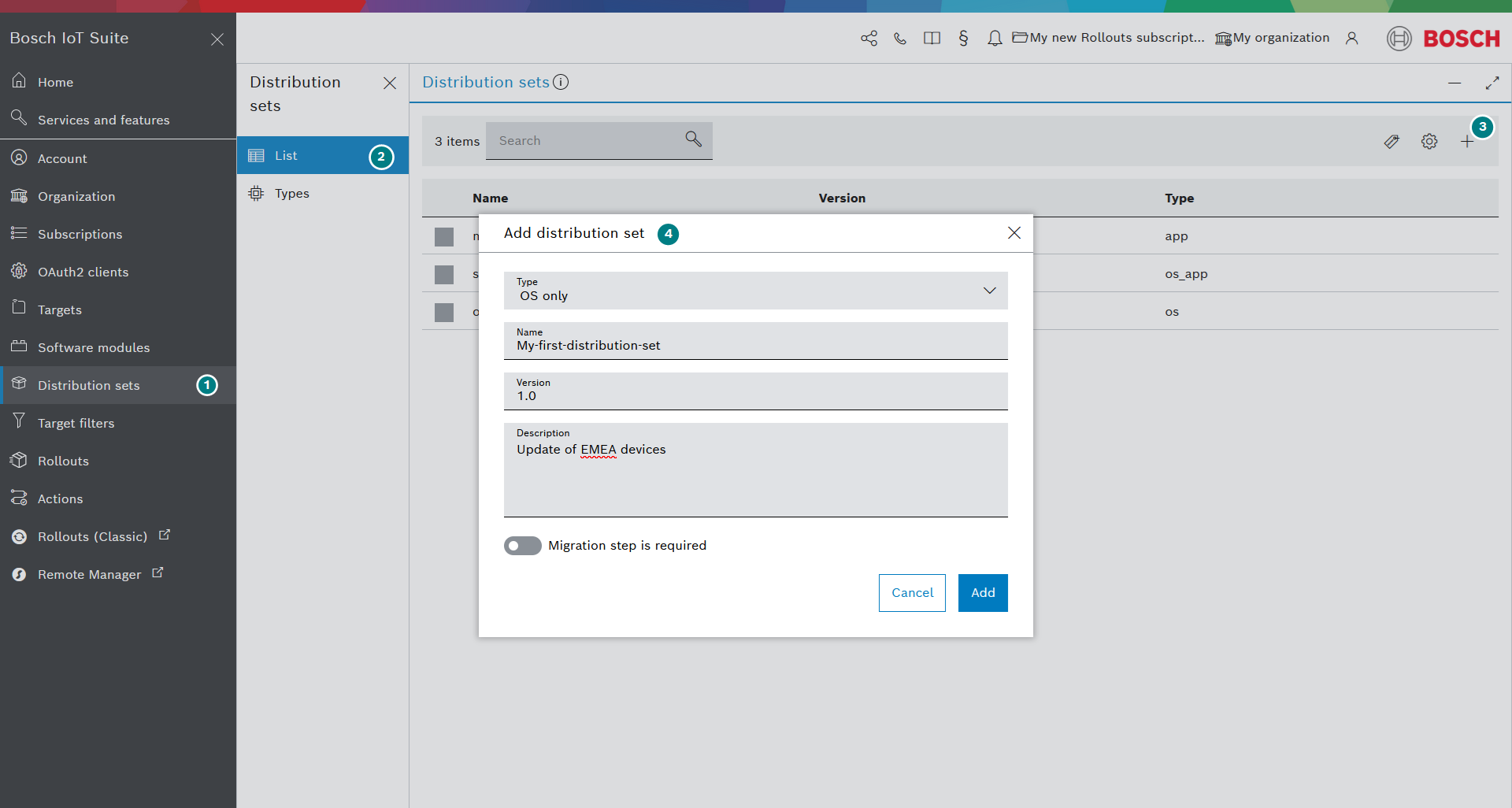 Add distribution set dialog