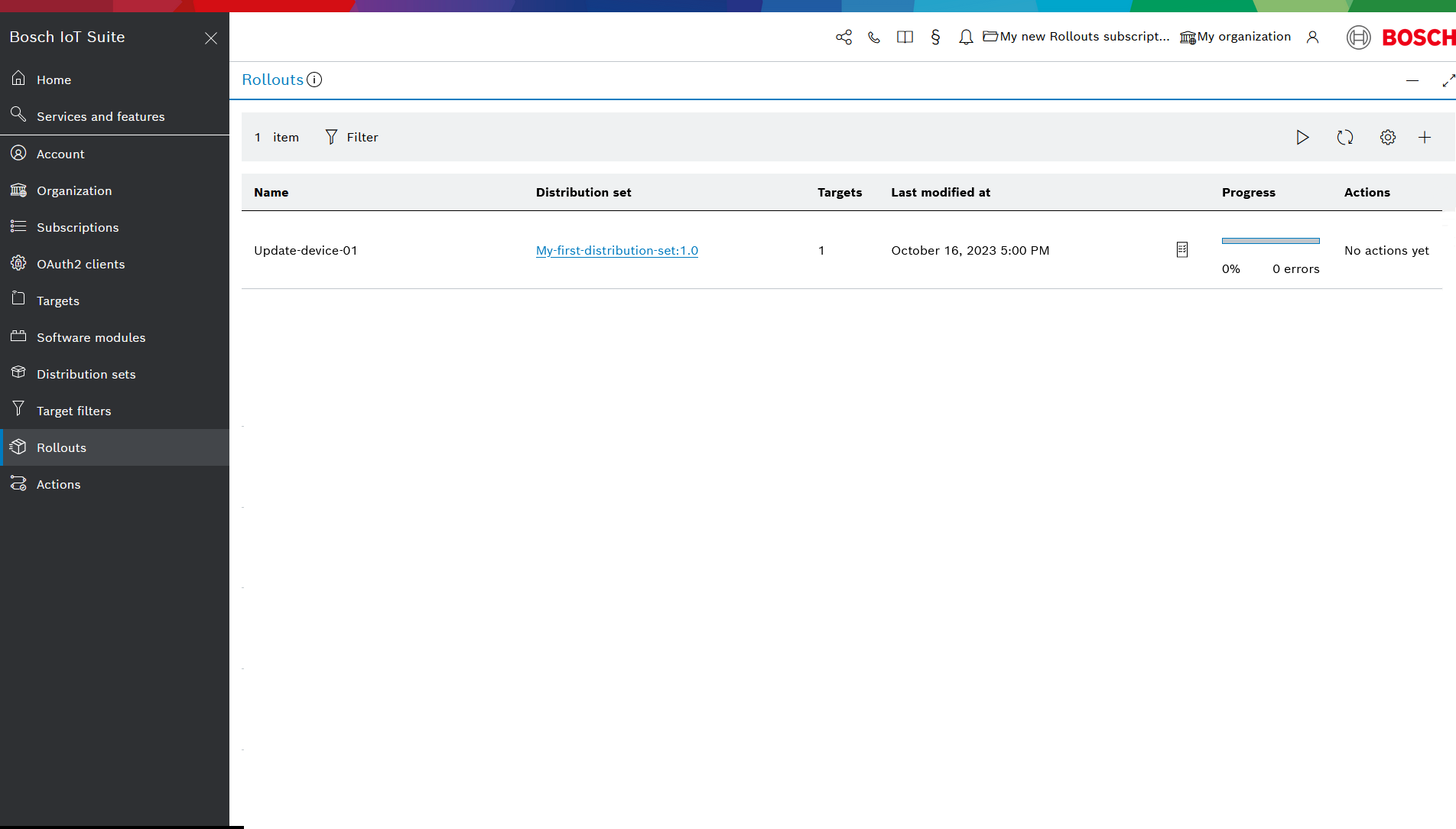 Rollouts list showing the new rollout