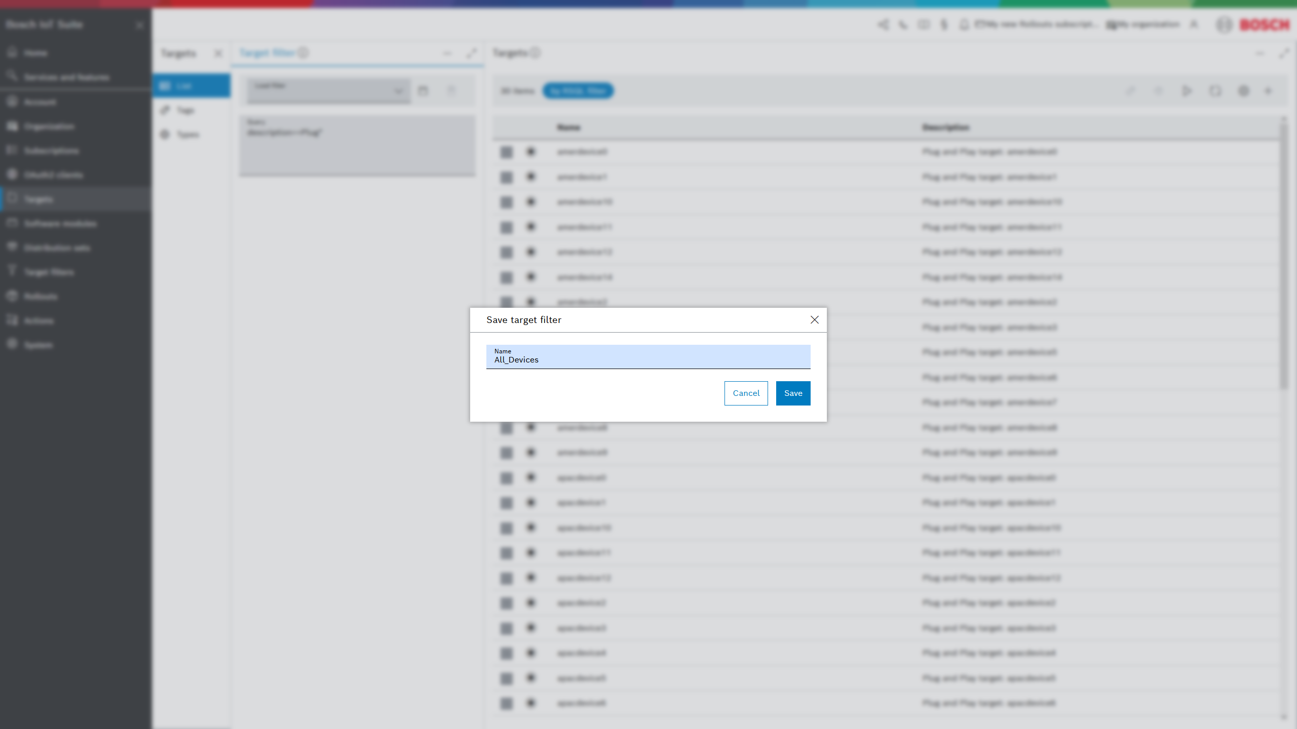 Save target filter dialog with name All_Devices