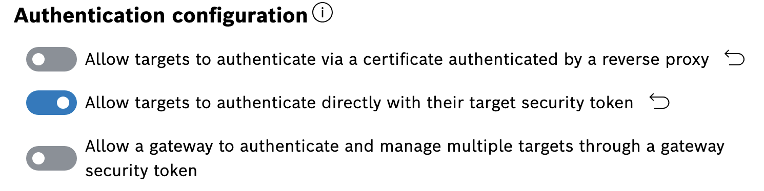 Authentication configuration with the target security token option enabled