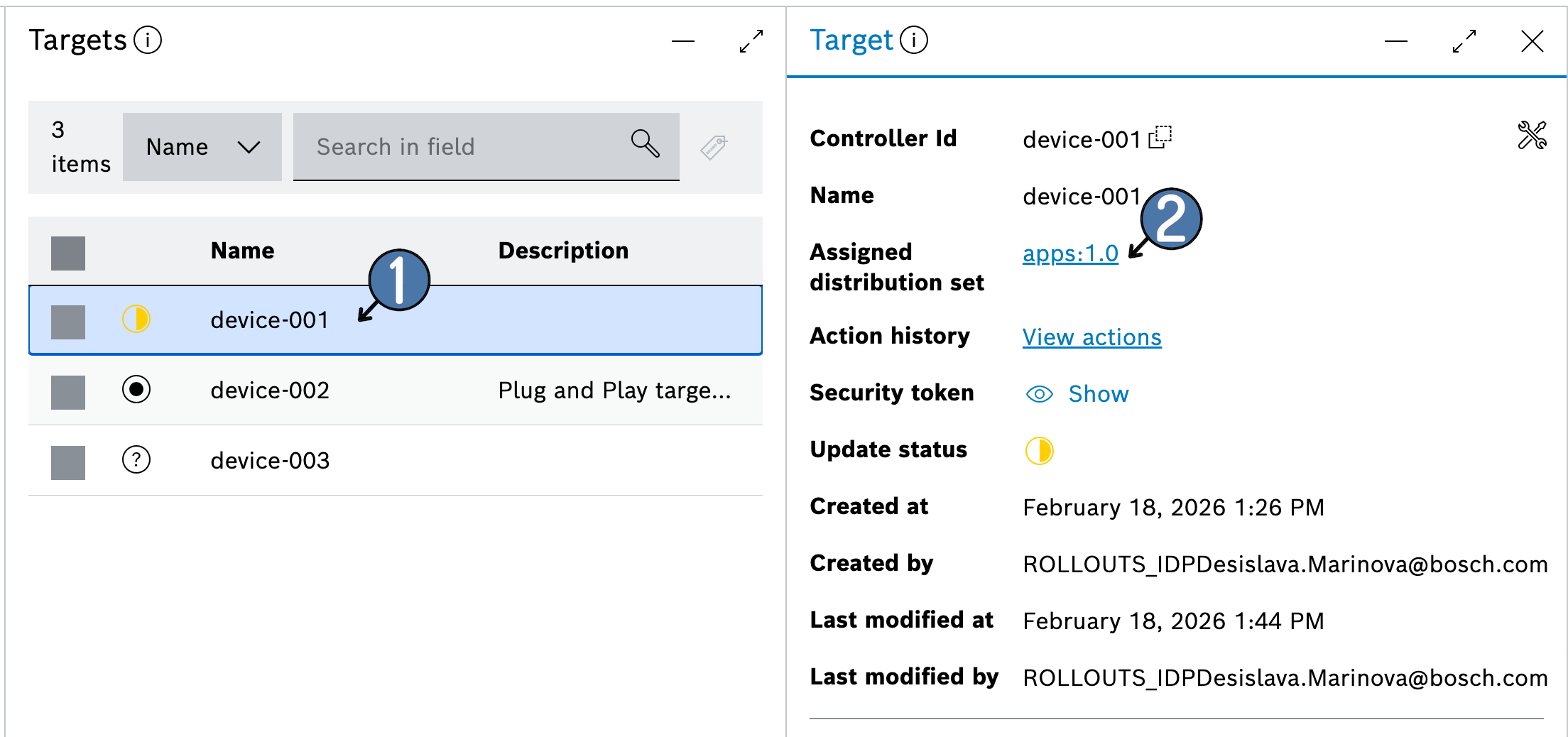 Target details panel with the assigned distribution set link