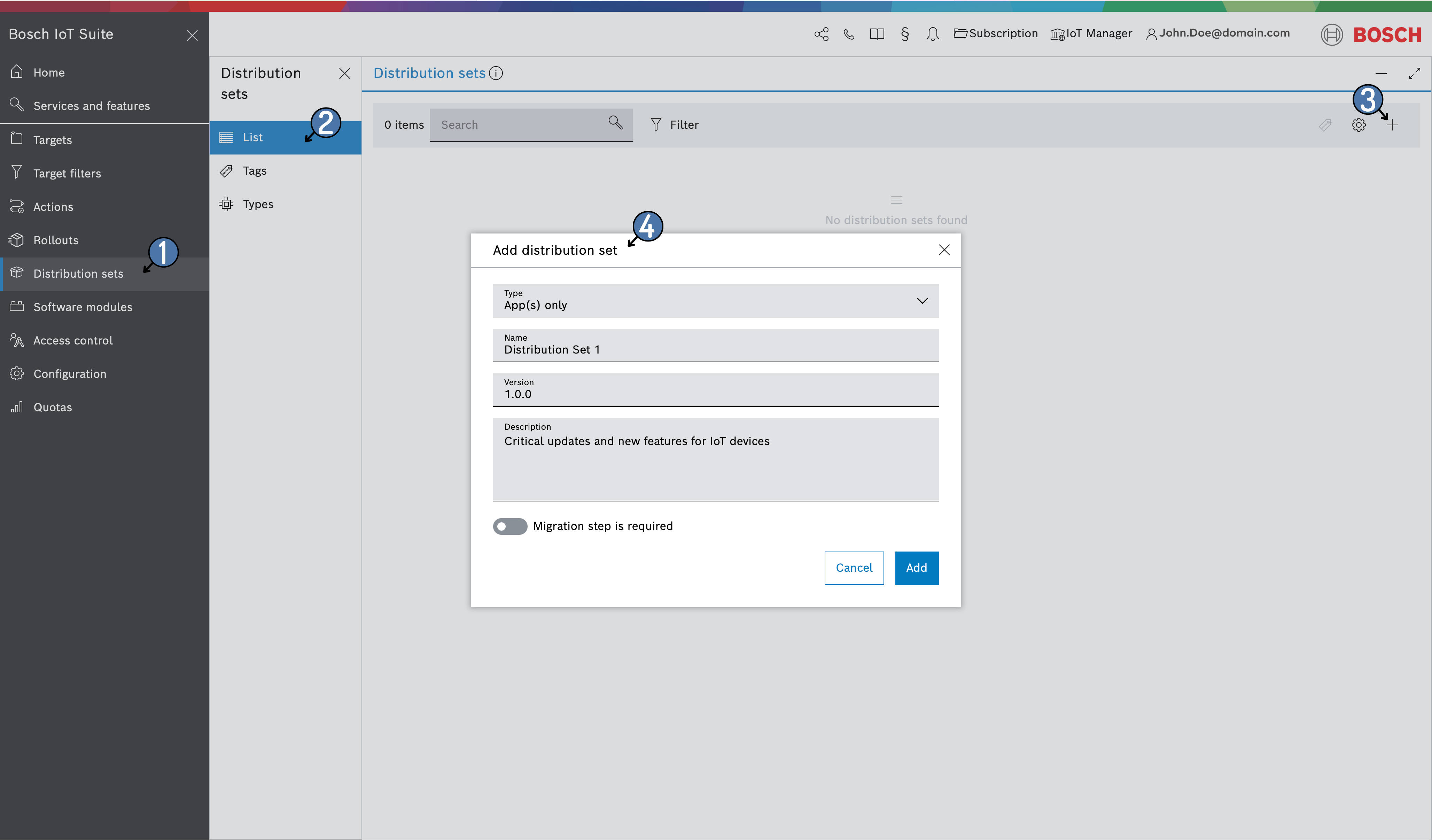 Add distribution set dialog