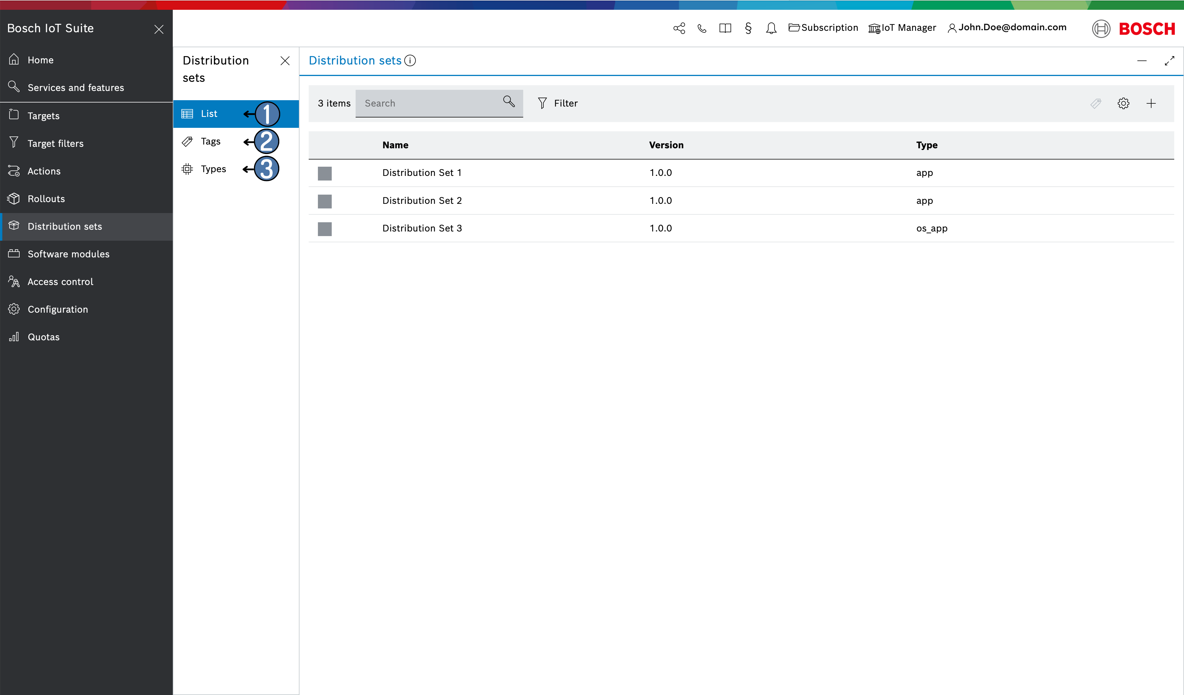 Distribution sets sub menus