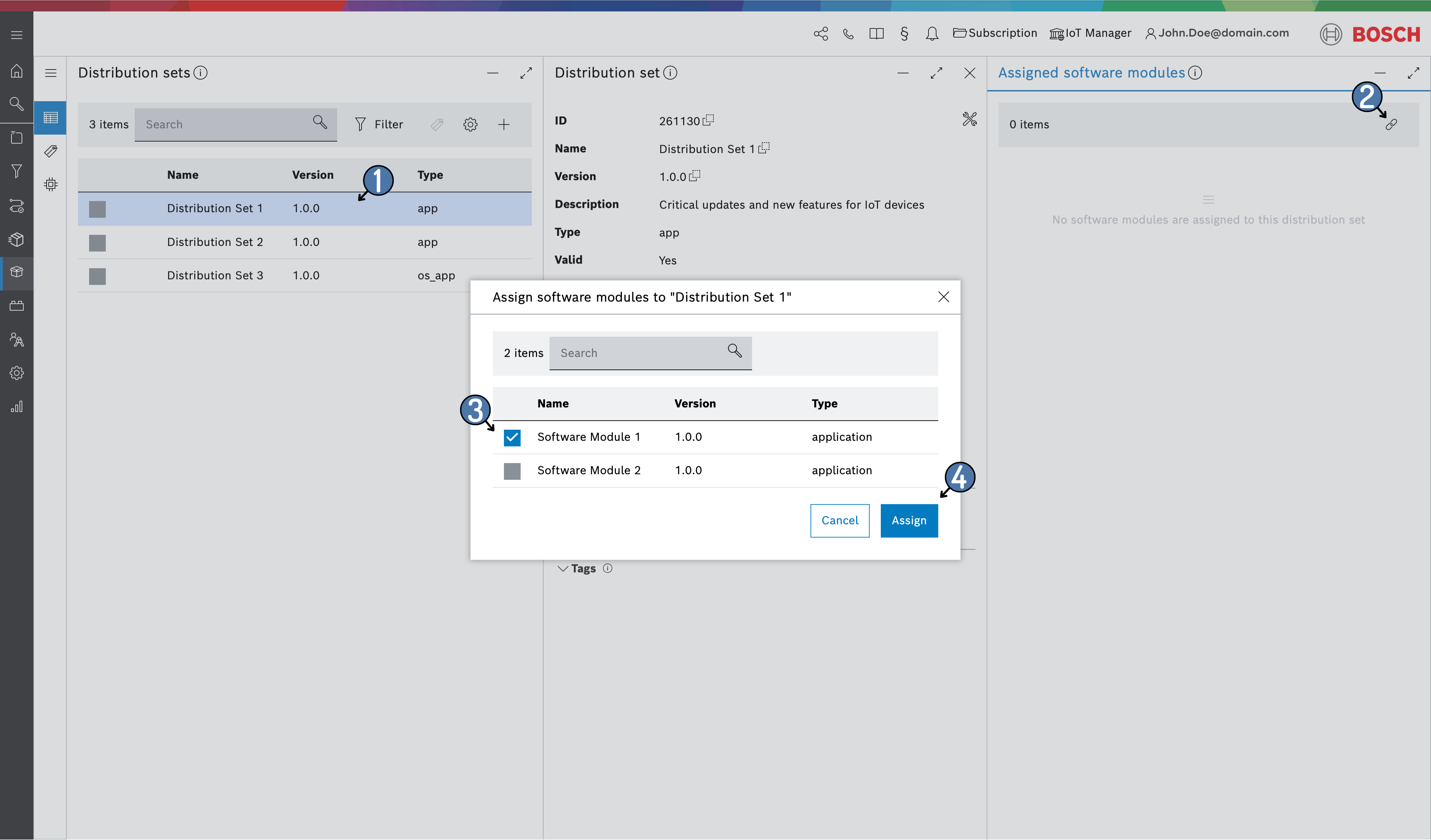 Assign software modules dialog