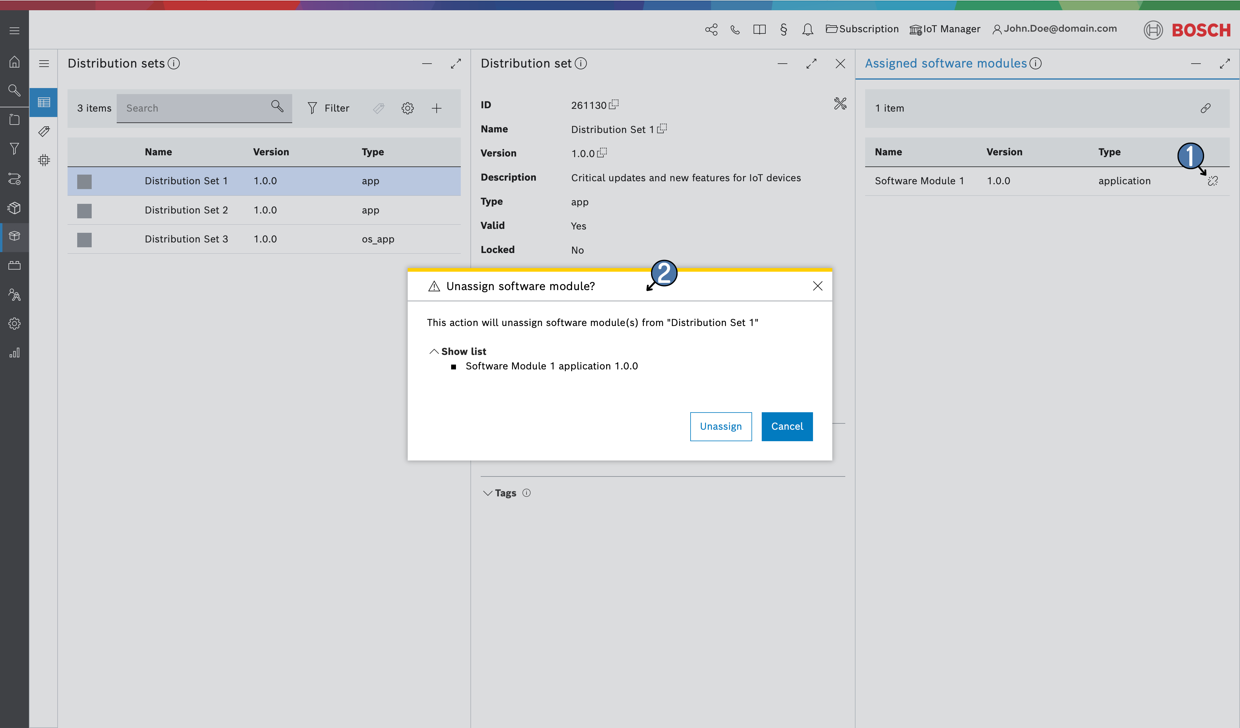 Unassign software module confirmation dialog