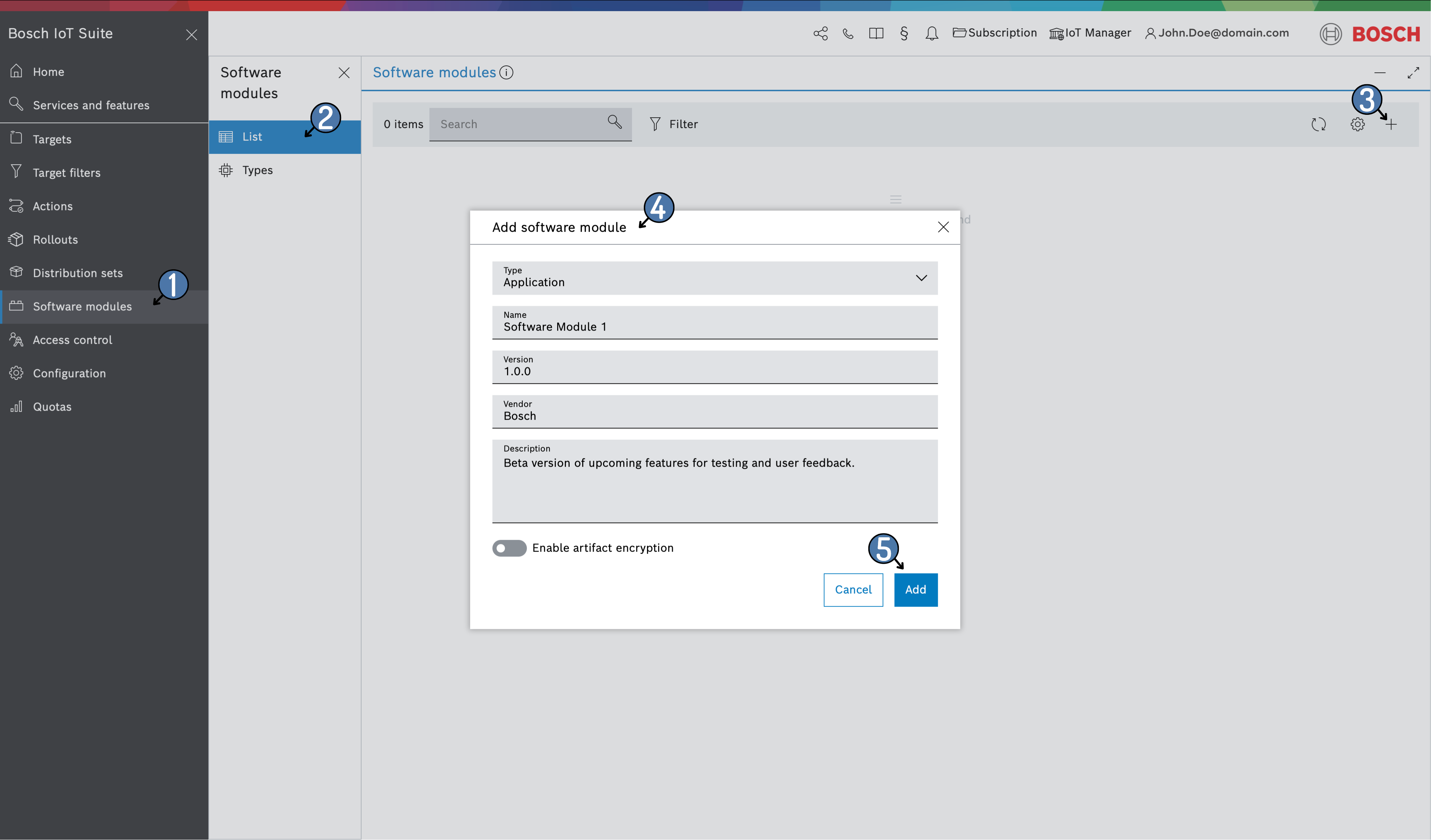 Add software module dialog