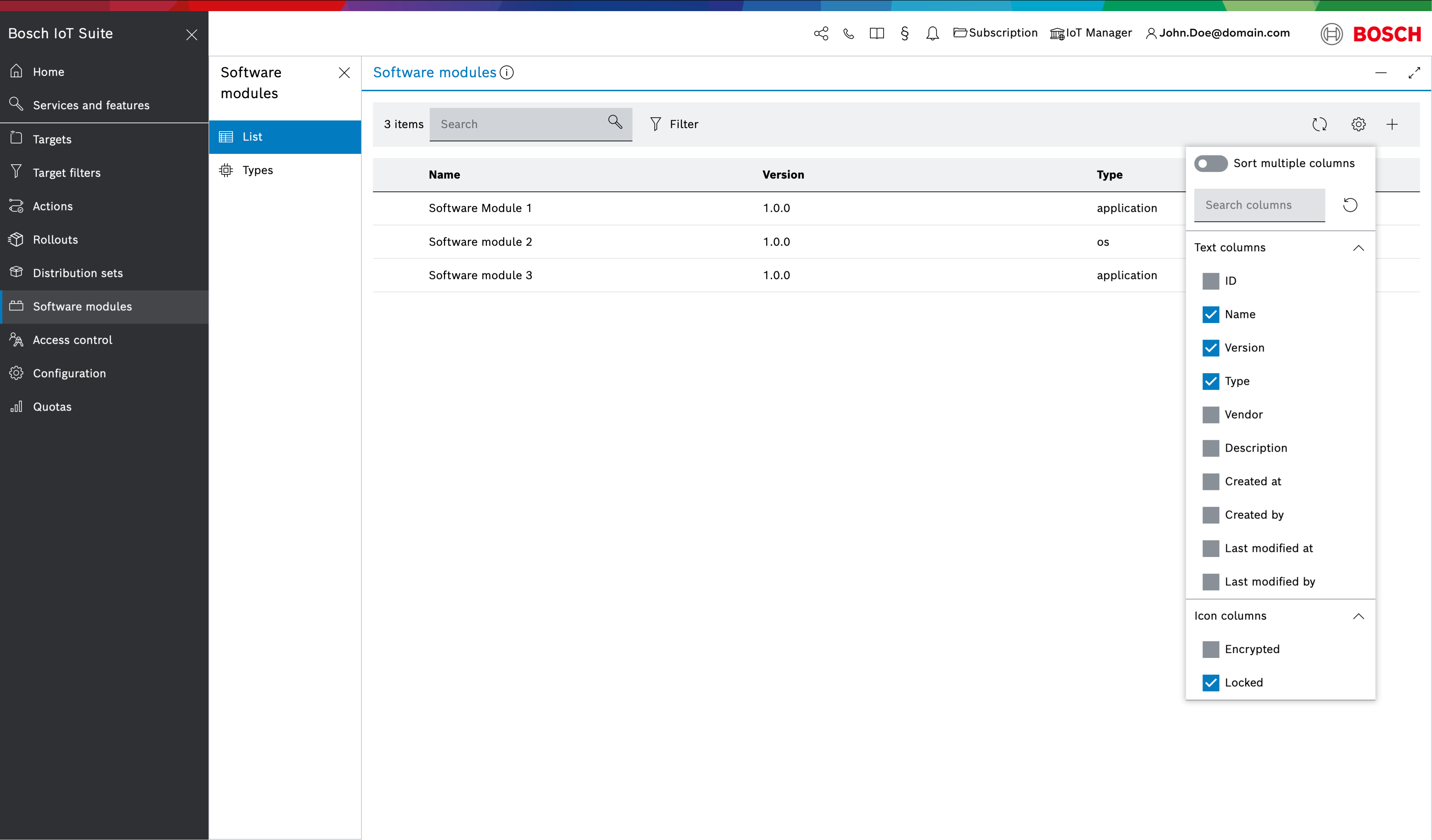 list configuration software modules