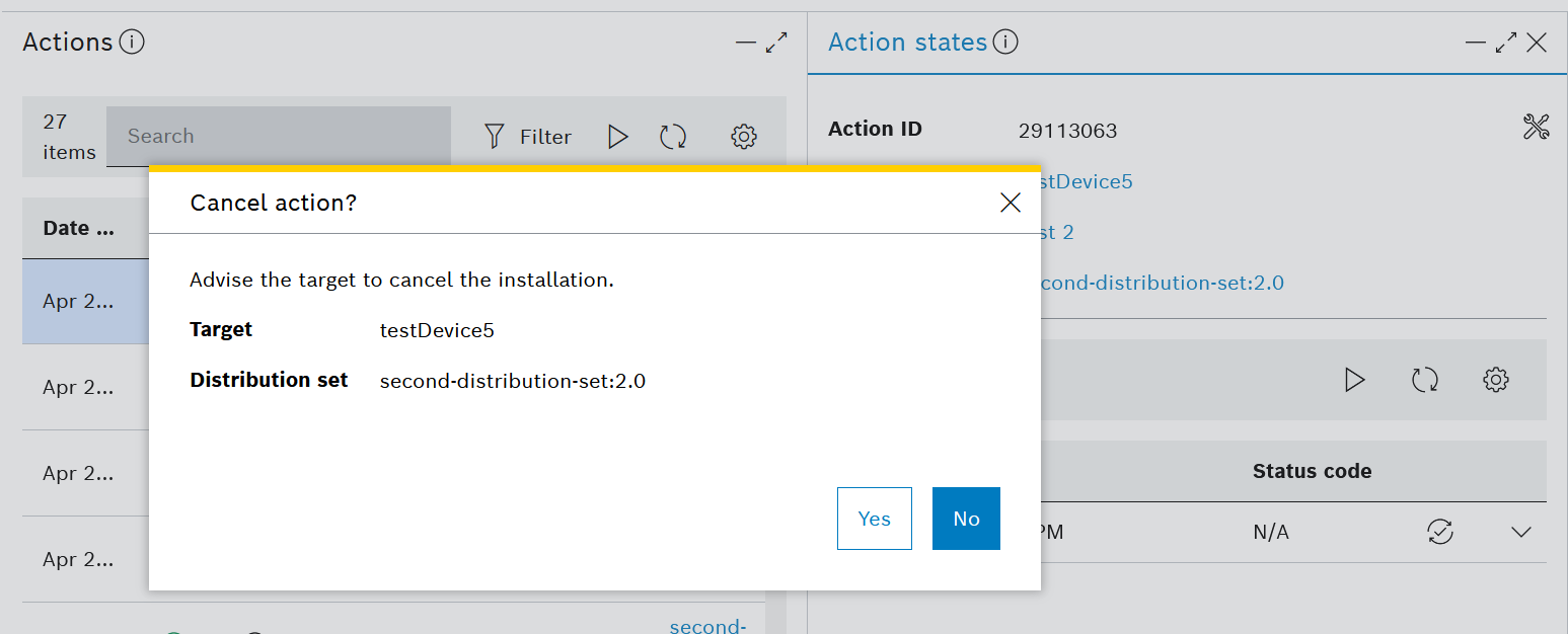 Confirm cancel action dialog