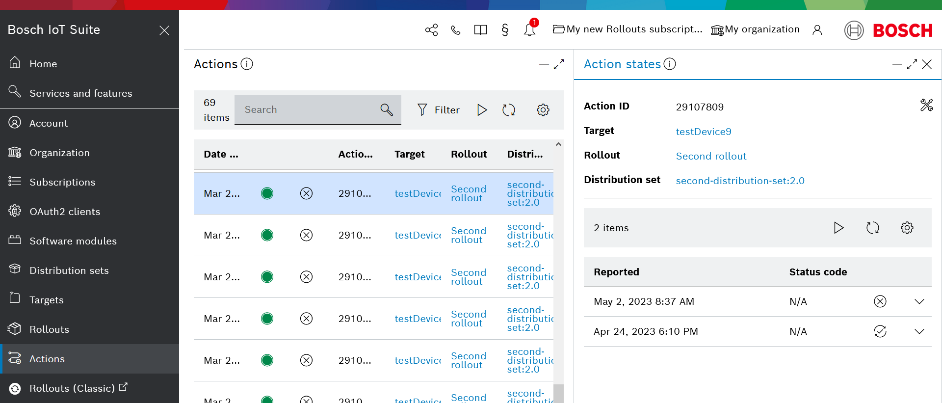 Action states view