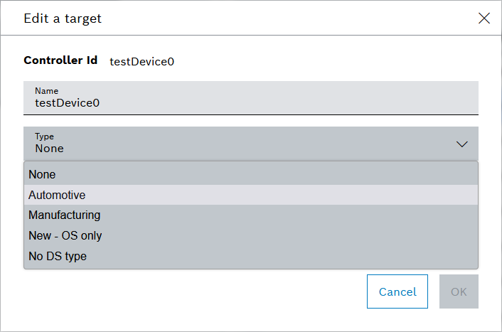 Edit target type dropdown