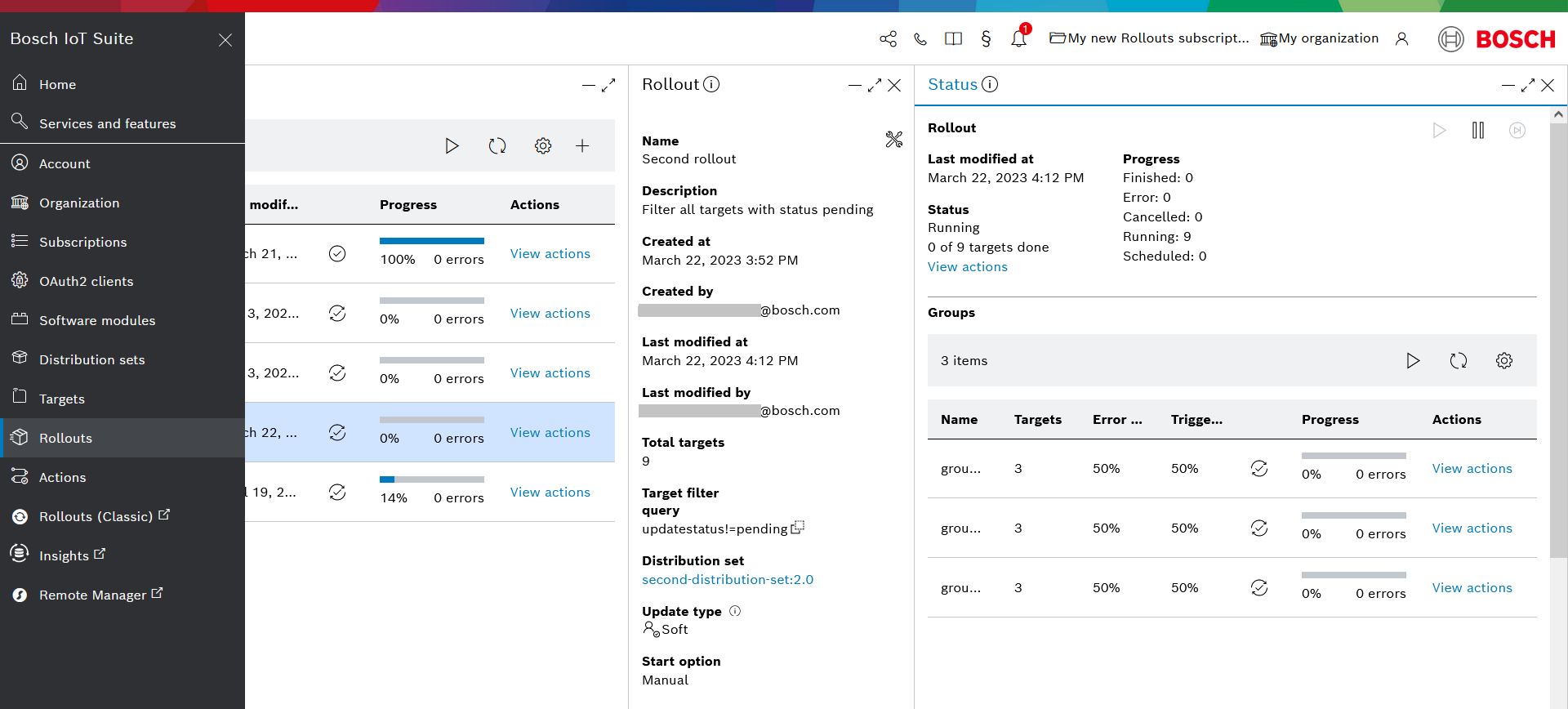 Rollout and Status detail views