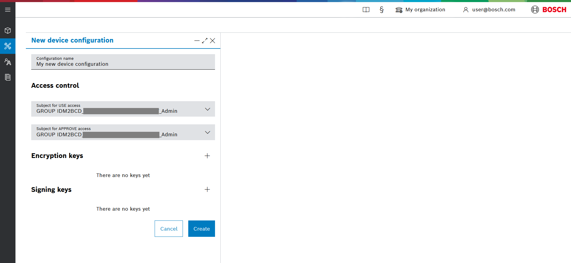 New device configuration dialog with configuration name field