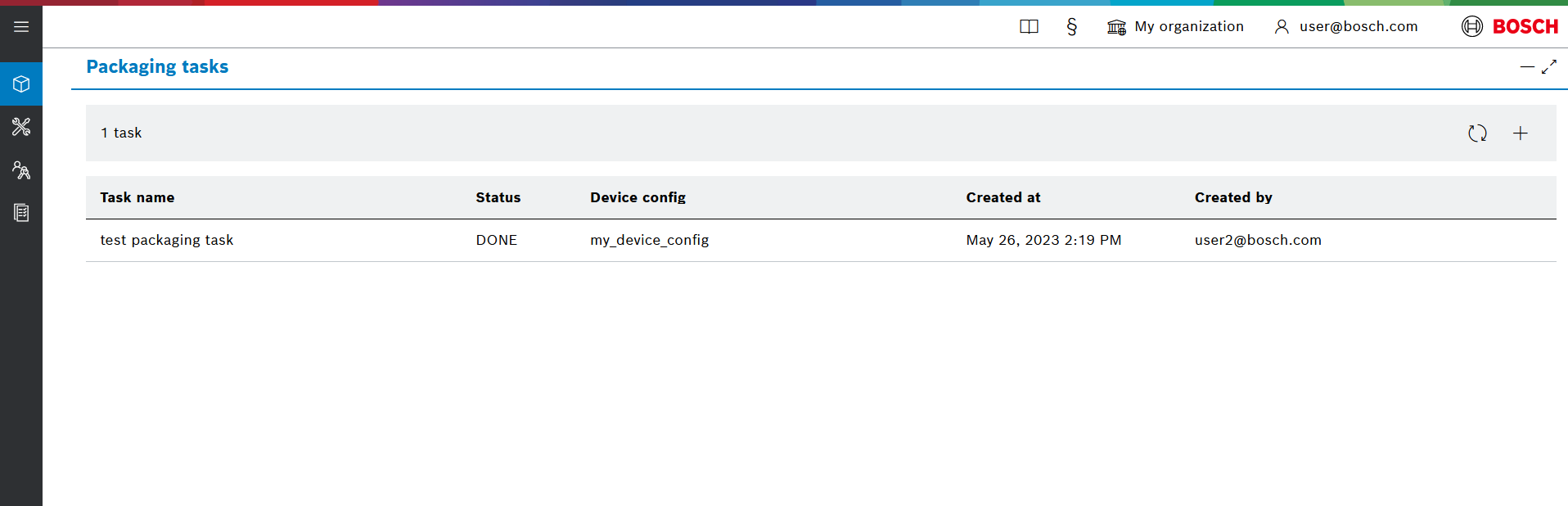 Packaging tasks list view