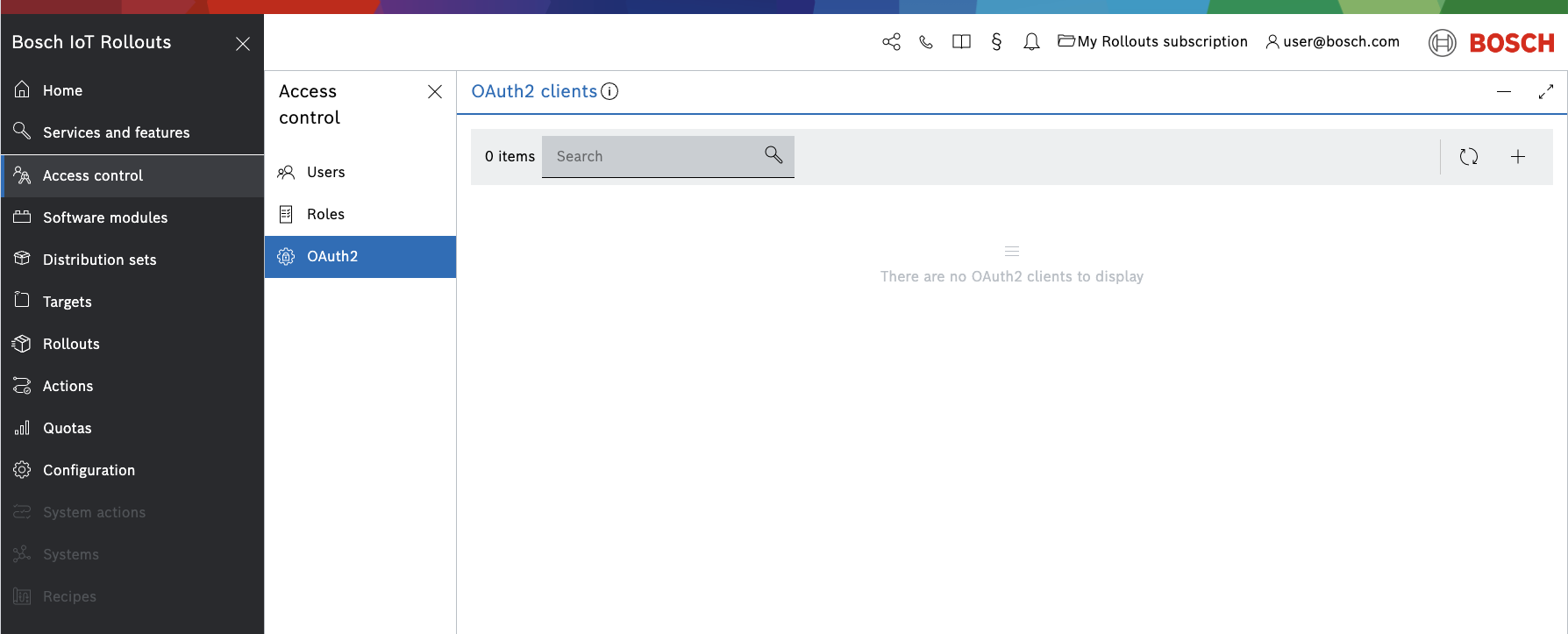 OAuth2 clients view with the add icon in the top right