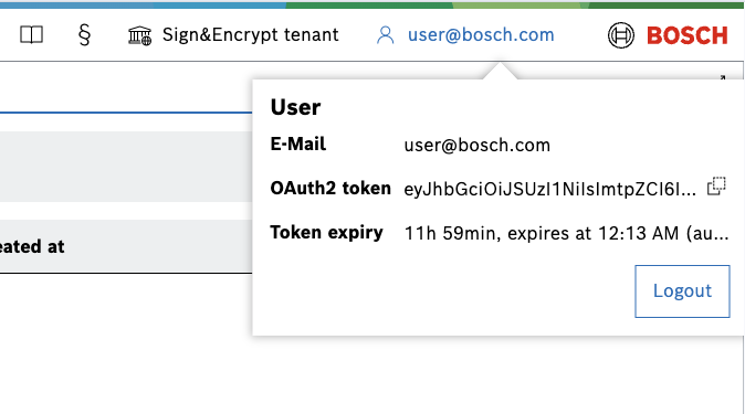 User dialog showing OAuth2 token and token expiry