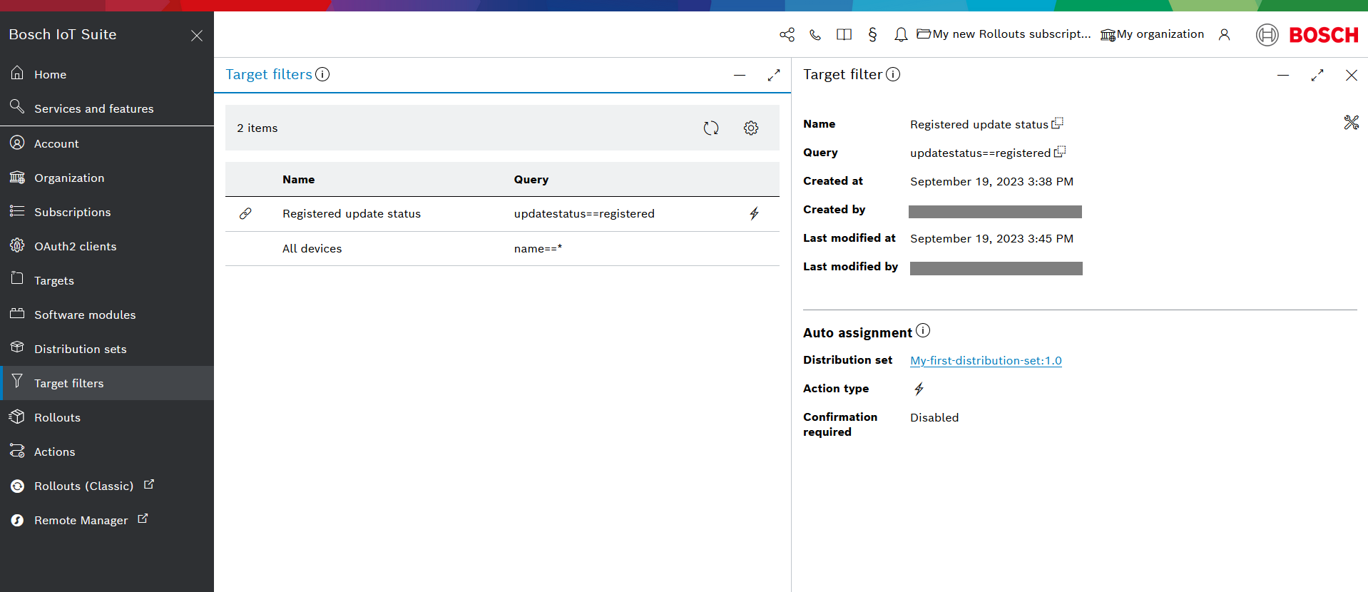 Target filter details with the Auto assignment section populated