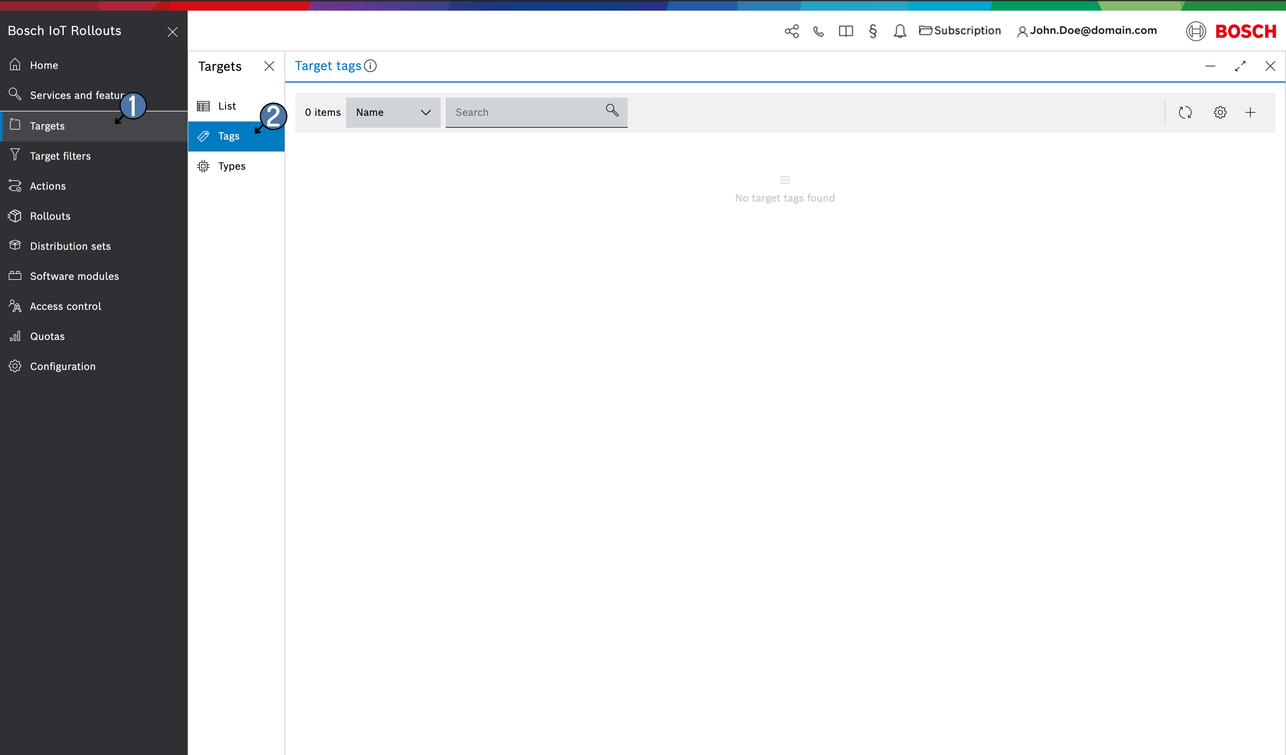 Tags list in the Targets UI