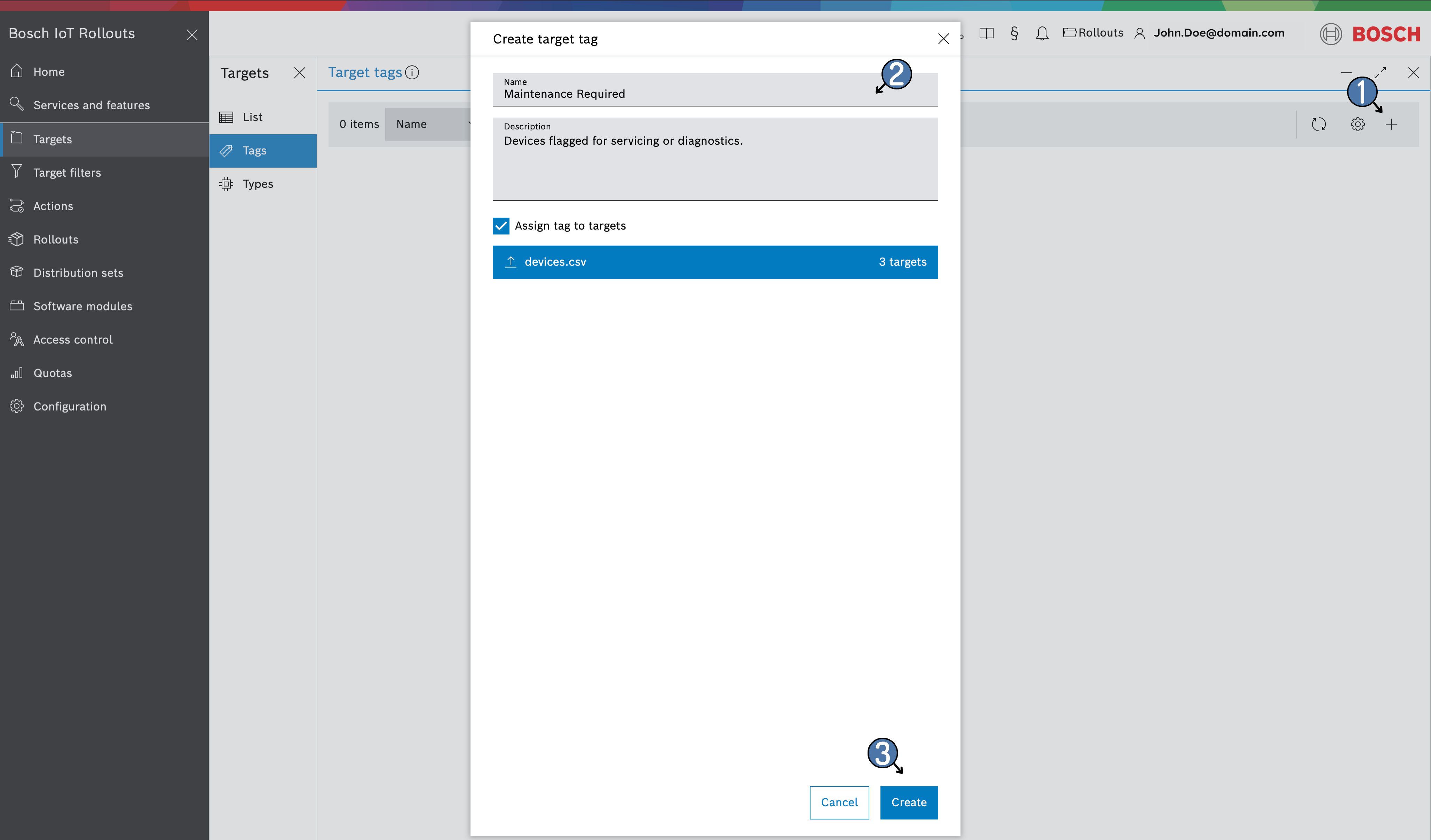 Create tag dialog