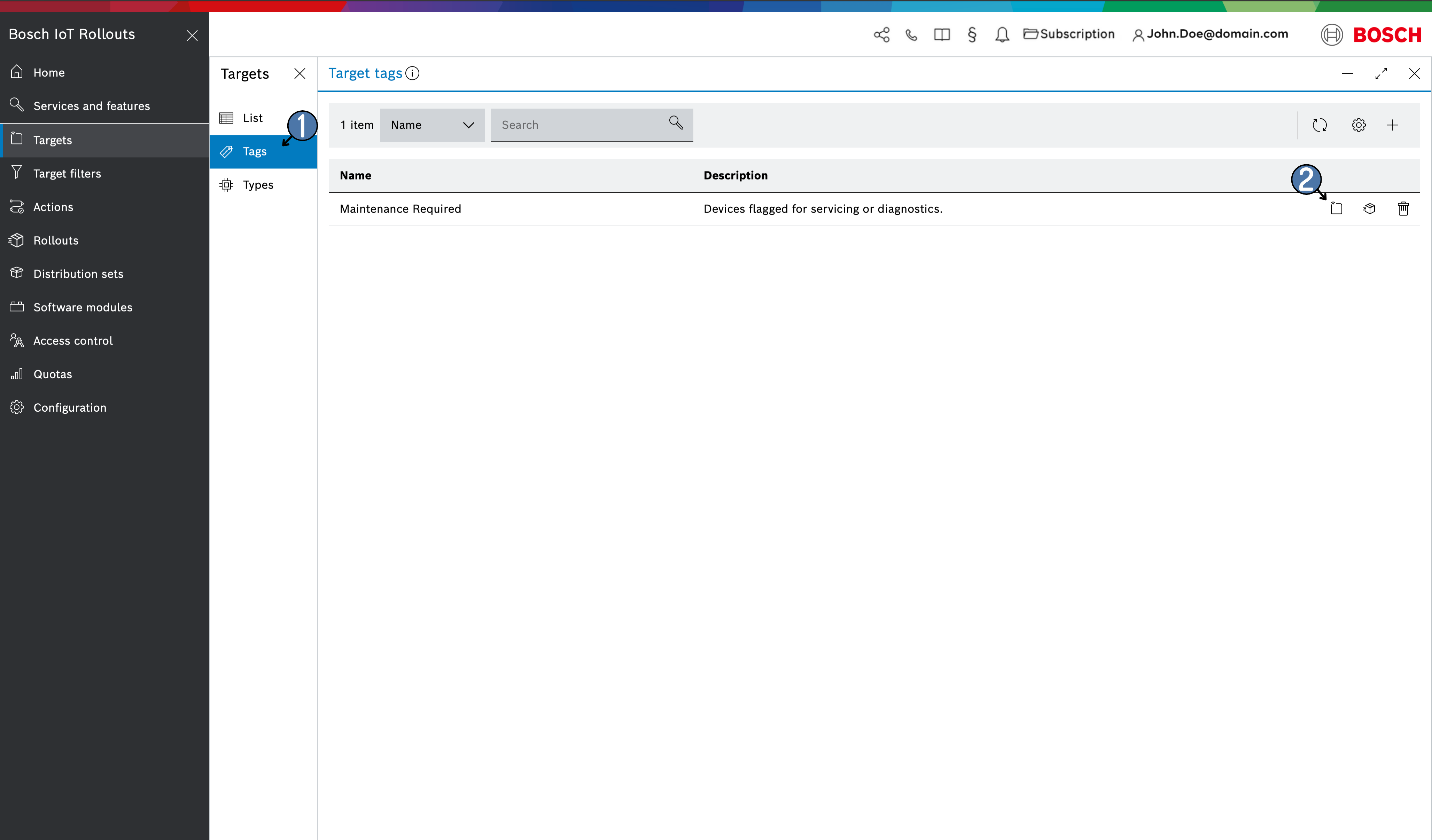 Tags list with Assign to targets button