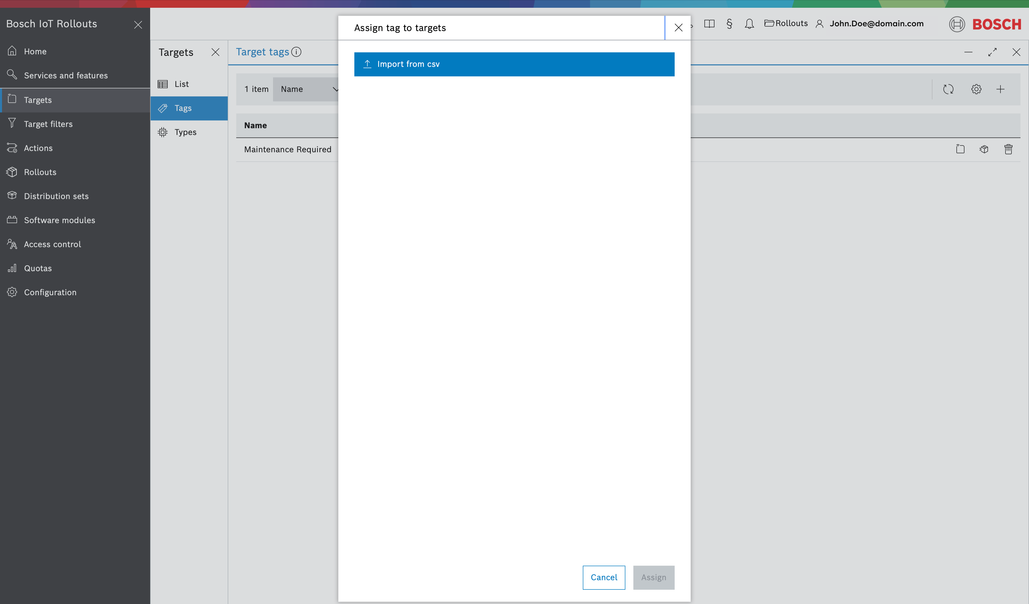 Upload CSV file dialog