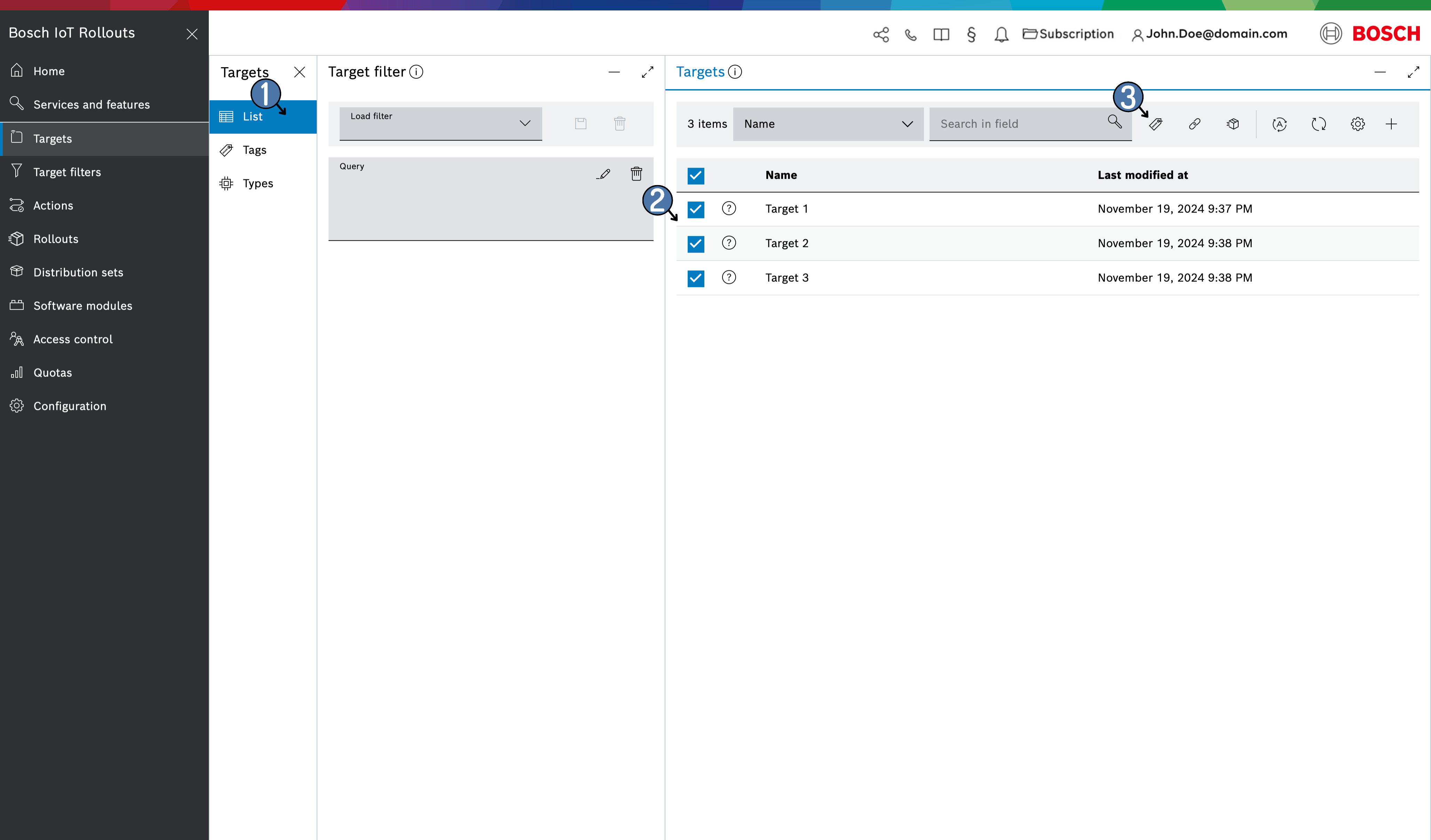 Targets list with Assign Tags to Selected Targets button