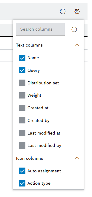 Target filter configure columns