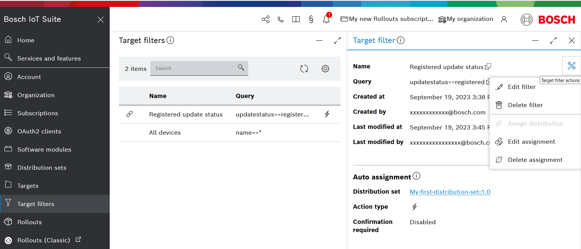 target filter actions