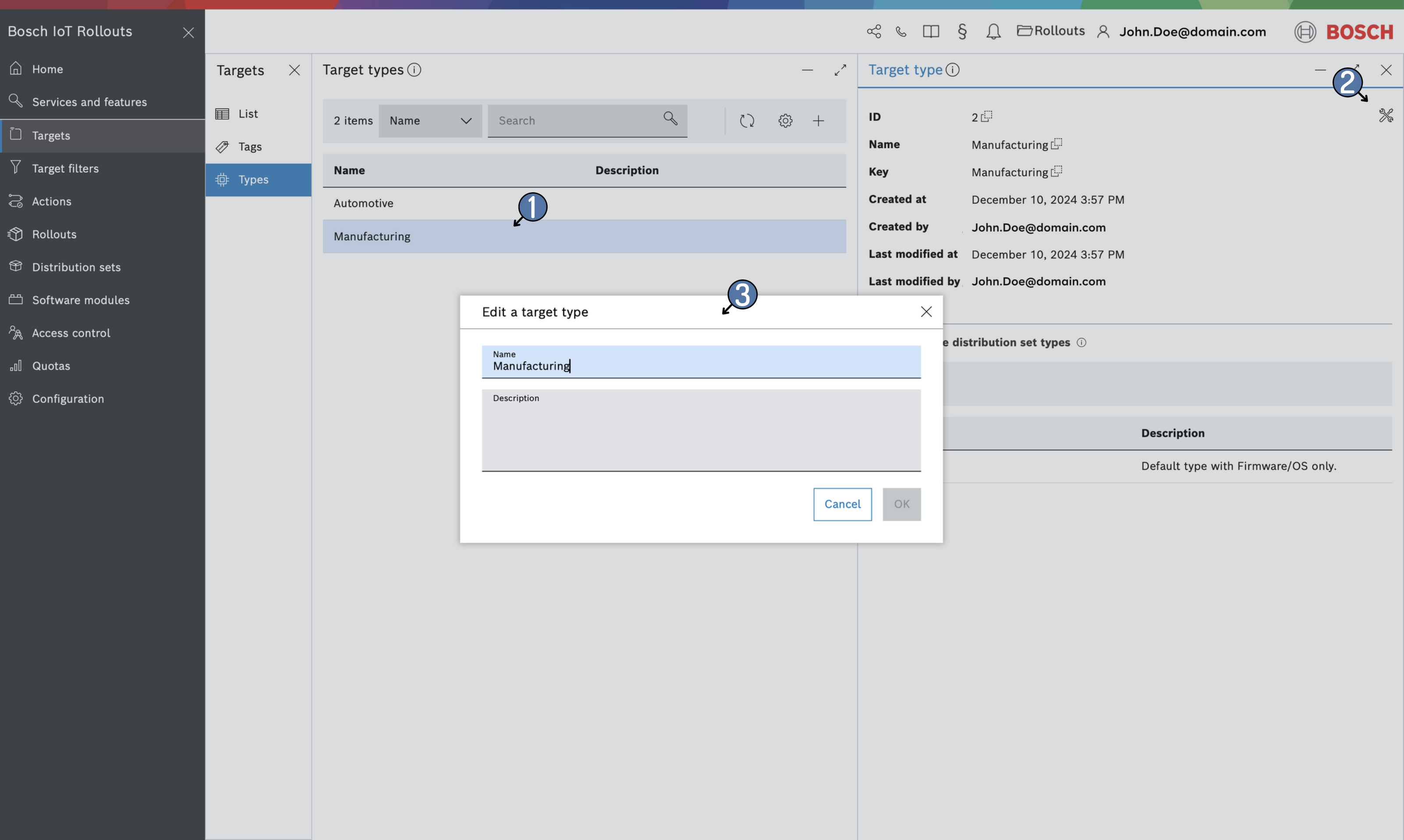 Edit target type dialog