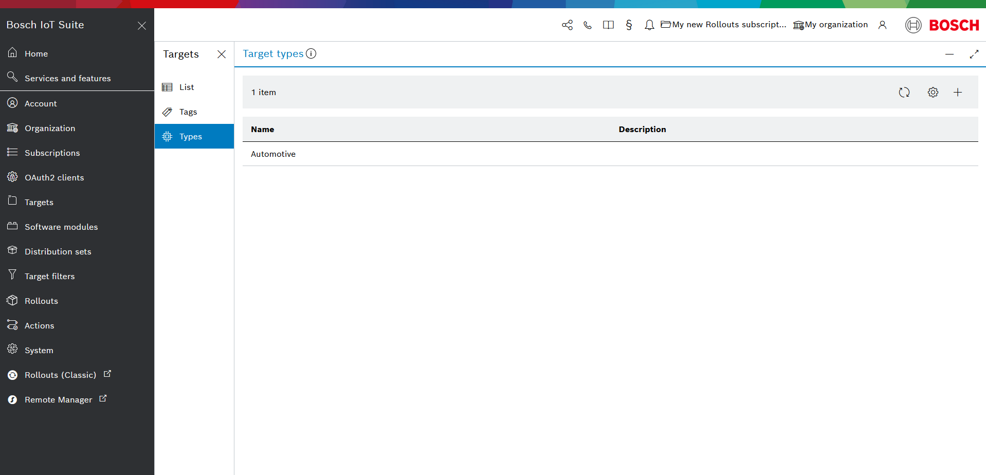 Plus icon in the Types view
