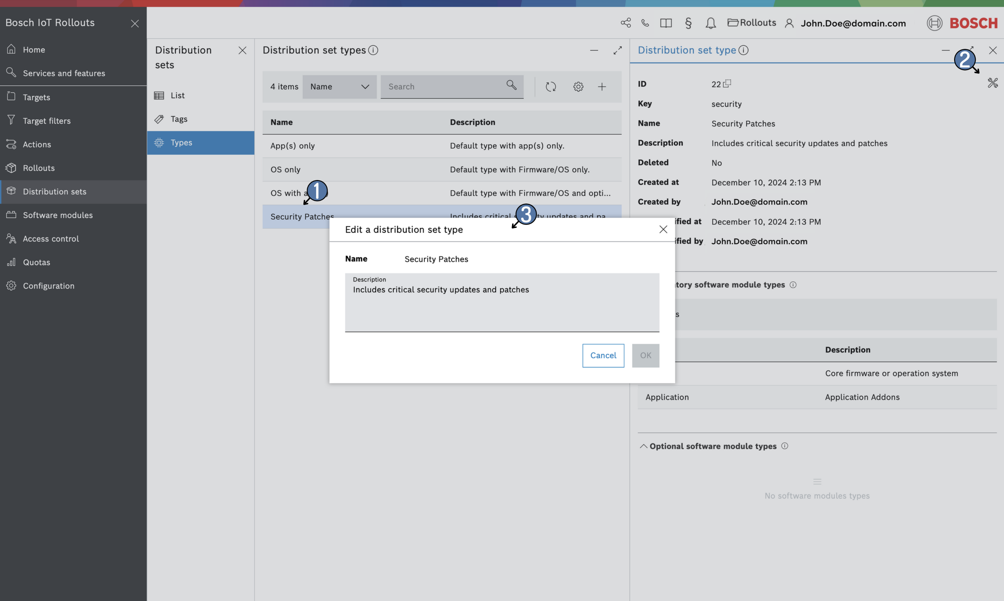 Edit a distribution set type dialog