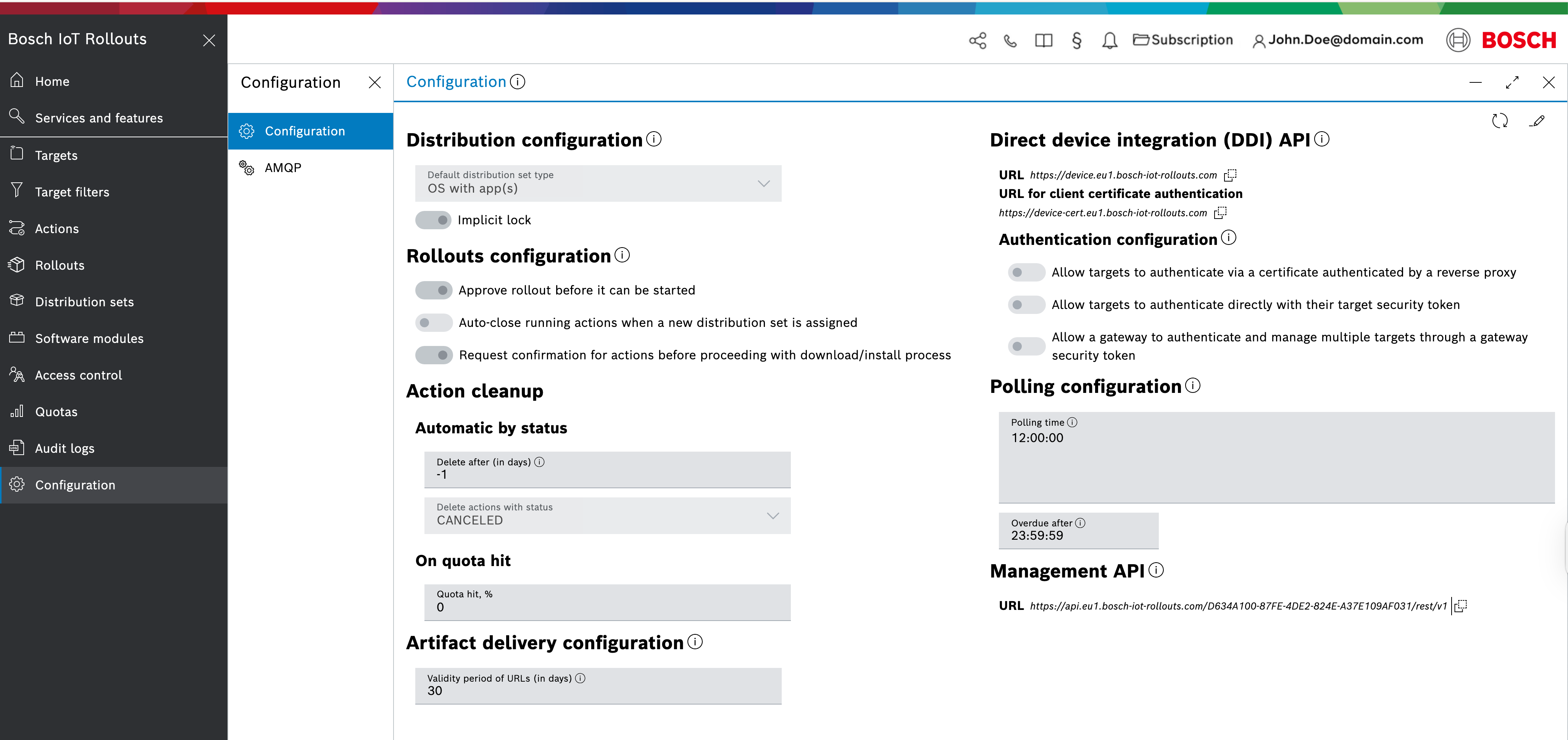 Configuration overview screen
