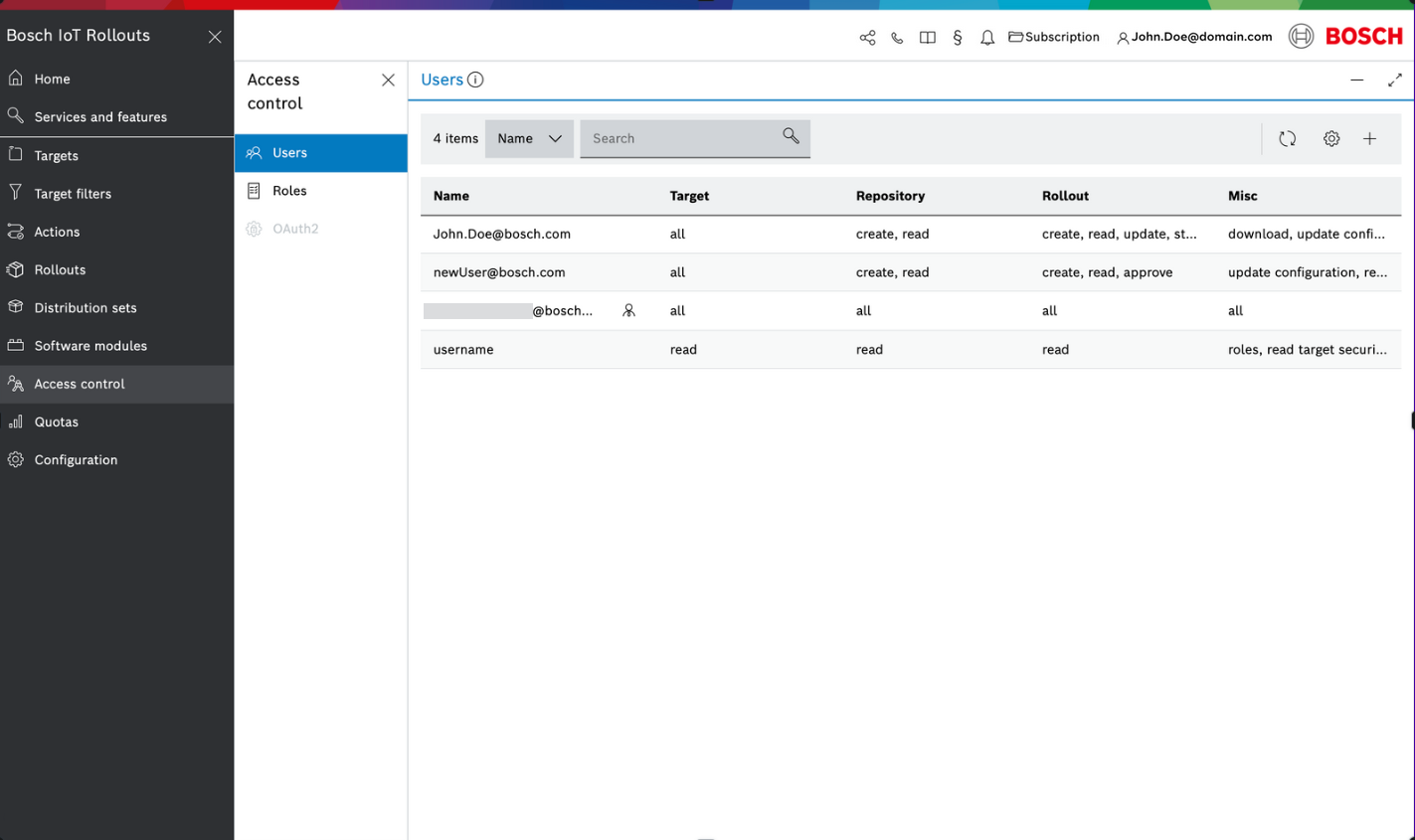 User details view with permissions