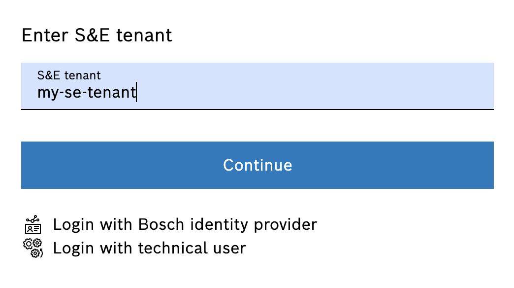 Enter S&E tenant dialog with a tenant ID filled in