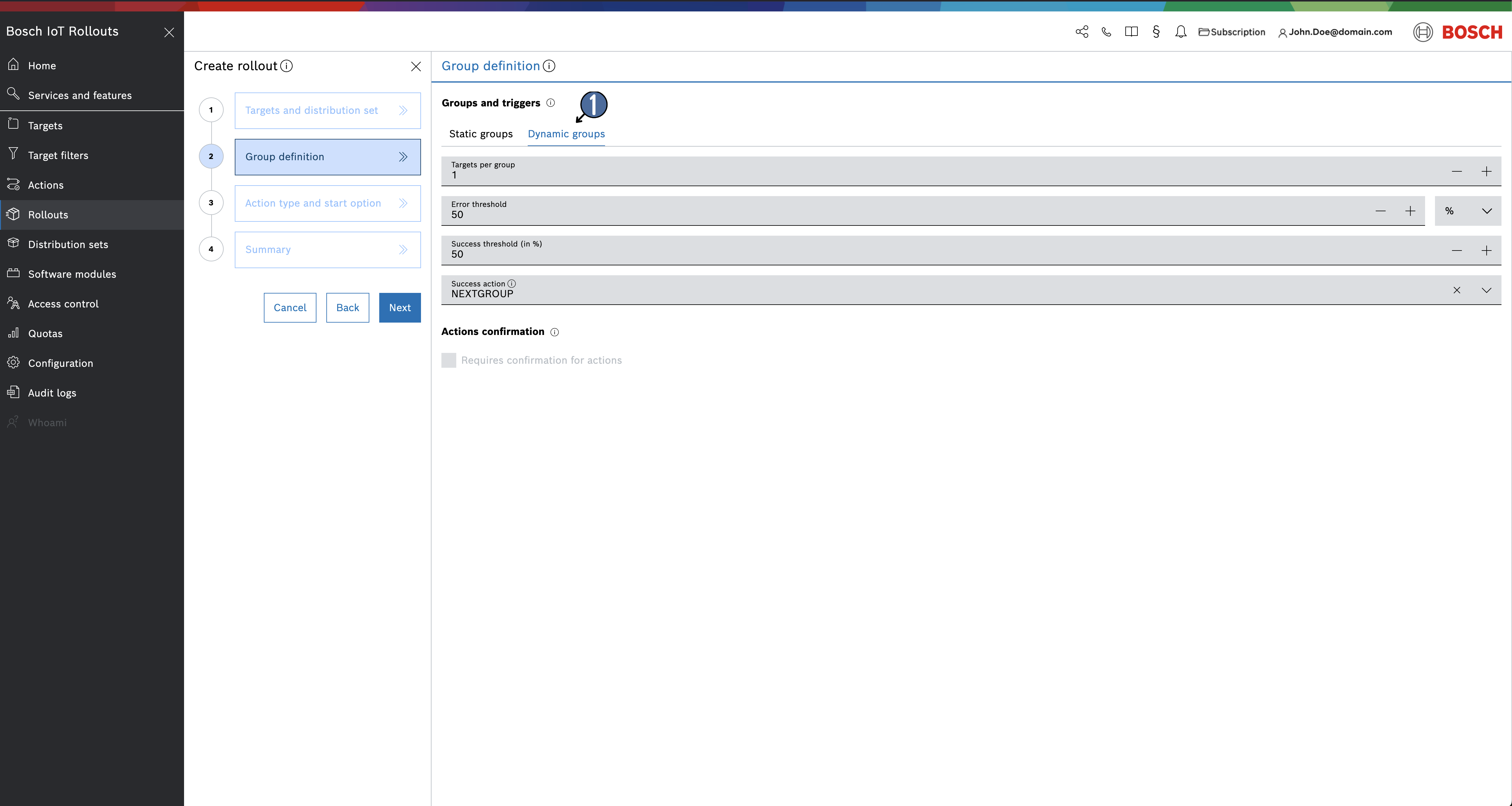 Group definition step with Dynamic groups selected