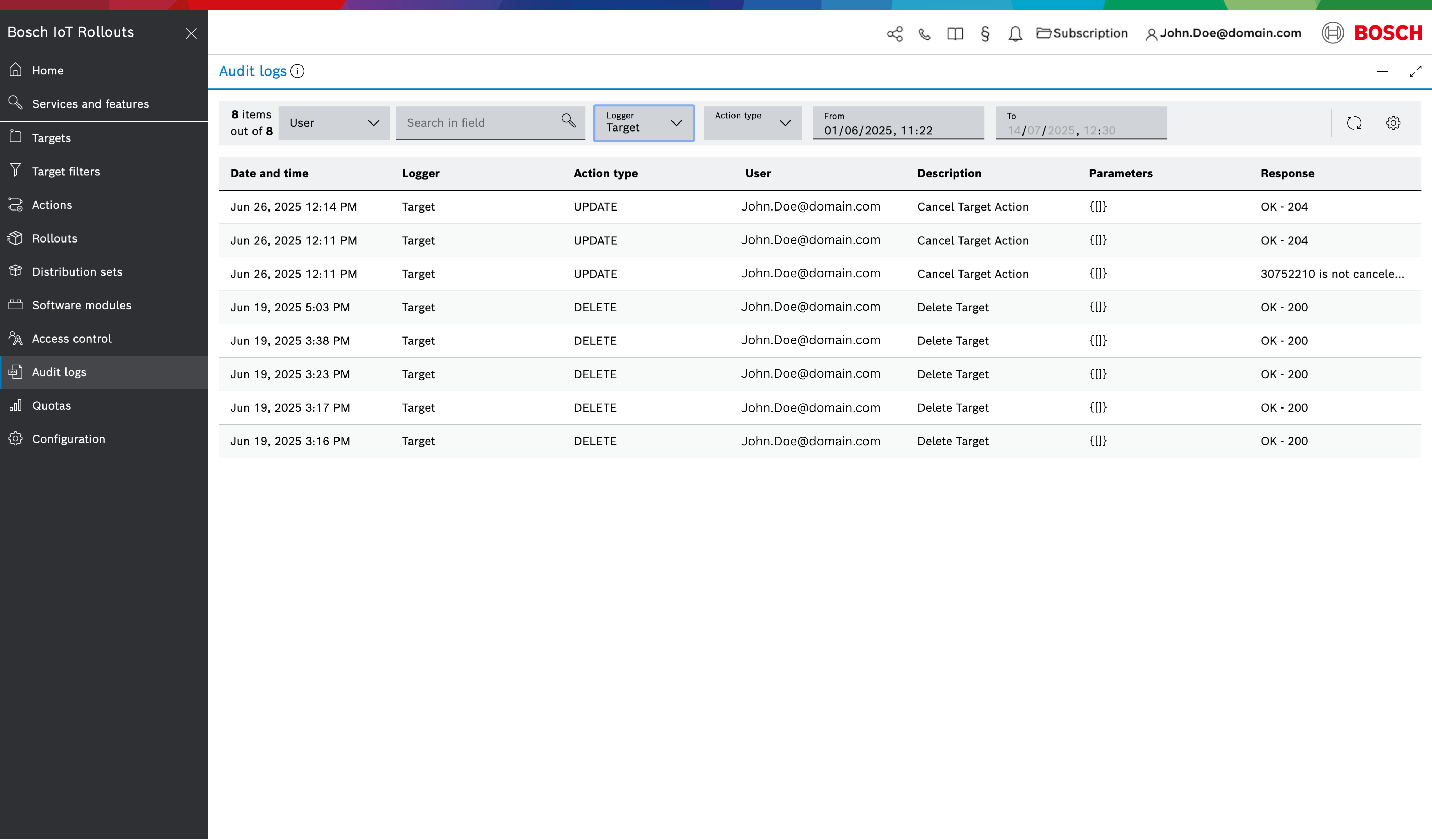 Audit Logs list with filters
