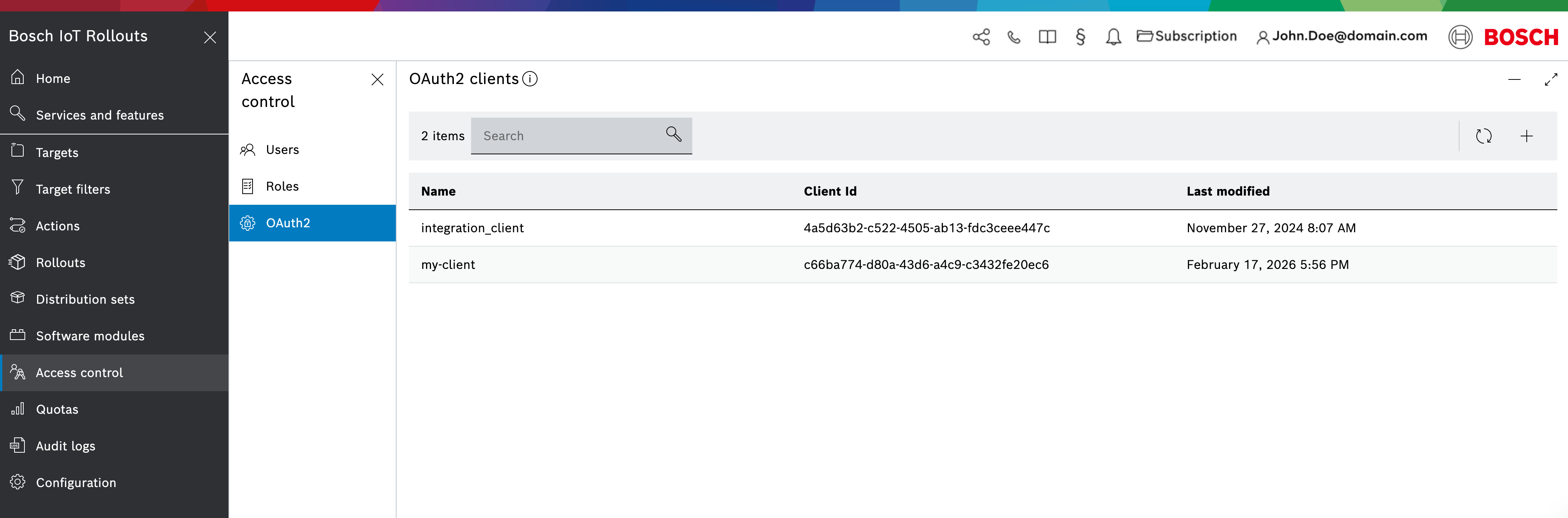 OAuth2 clients list
