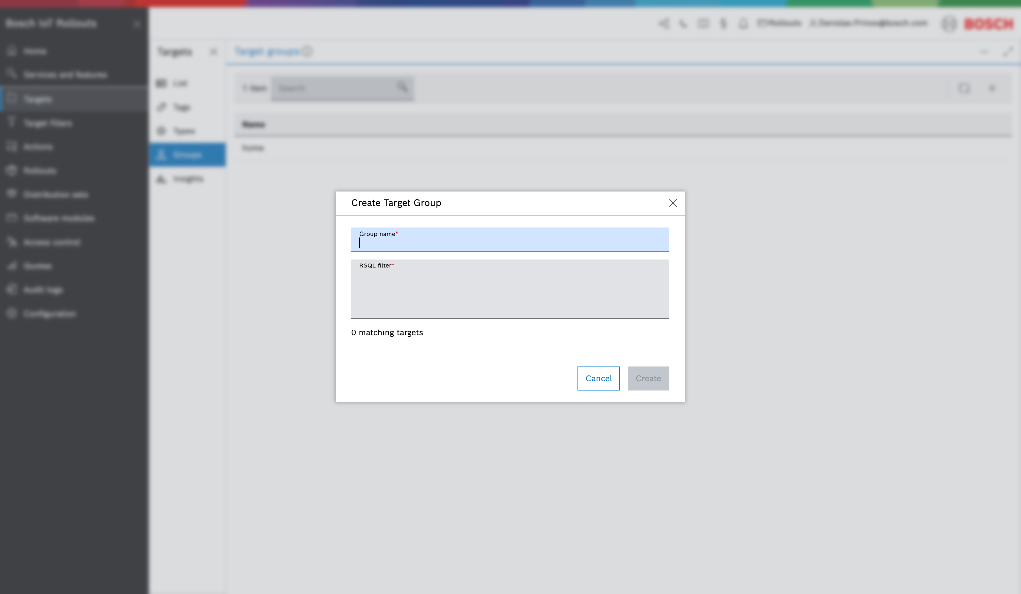 Create Target Group dialog